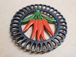 Cast Iron Trivet with Chilli Design - For Use On Kitchen Countertops and Wood Burning Stoves