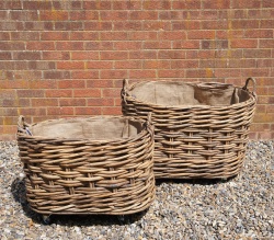 Large, Wheeled Log Basket OVAL (smaller) L 75cm X W 49cm X H 54cm *COLLECTION ONLY*