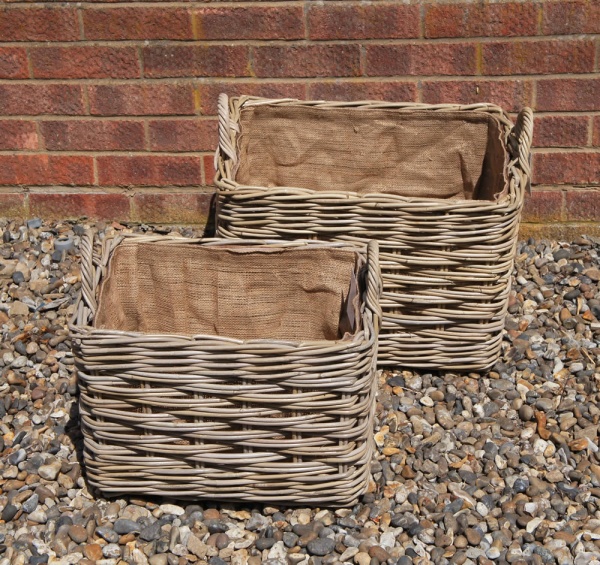 Small Rectangular Hessian Lined Log Basket - 44cm long x 34cm wide x 30cm high