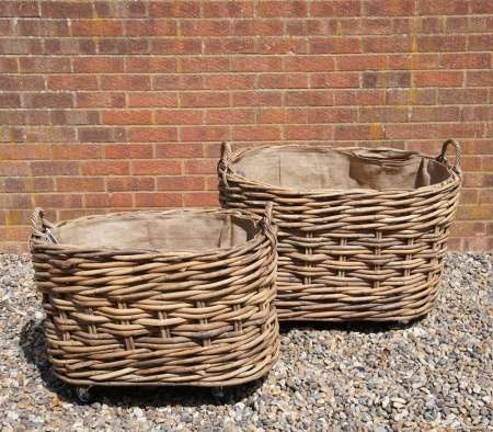 Large, Wheeled Log Basket OVAL (larger) L 90cm X W 63cm X H 61cm *COLLECTION ONLY*